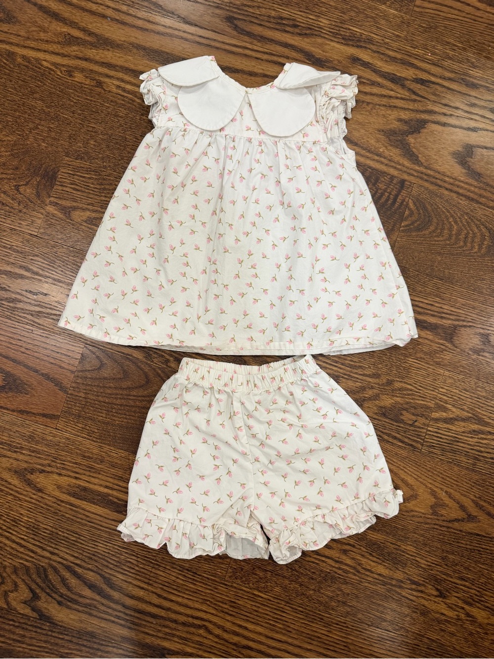 Girls Cream Floral Matching Set with Peter Pan Collar - Picture 2 of 6